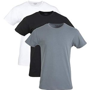 GILDAN Heren Katoen Stretch Crew T-Shirt Ondergoed (Pack van 3), Wit/Zwart Roet/Grijs Flanel (3-pack), XXL