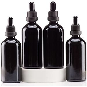 Yizhao Zwart Glazen Druppelflesje 100ml, met Glazen Pipet Druppelaar, voor Essentiële olie, Aromatherapie, Cosmetica, Laboratorium, Apotheek, Reizen, Massage - 4 Stuks