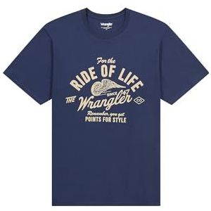 Wrangler Heren T-shirt met korte mouwen Regular Fit, Donkerblauw, M