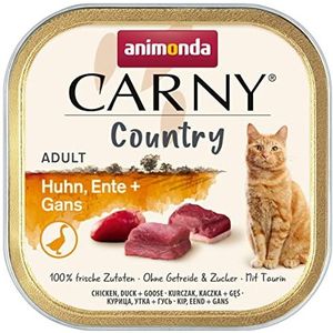 animonda Carny Adult Country kattenvoer, natvoer voor katten in de praktische kipschotel, eend + gans 32 x 100 g