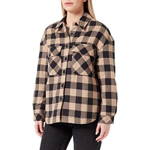 Urban Classics Damesjas voor dames, flanel gewatteerd overhemd, hemdjas in houthakkersruit, verkrijgbaar in vele kleurvarianten, maten XS - 5XL, zwart/softtaupe, 5XL
