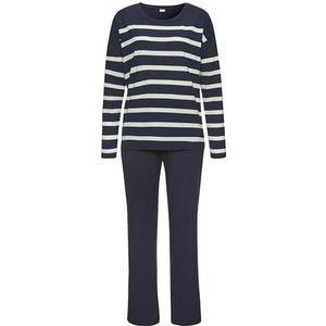 Donkerblauw/Wit Gestreepte Pyjama - Ronde Hals - Lange Mouwen - Steekzakken