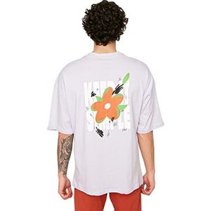 Trendyol Men's Lilac T-shirt voor heren, relaxte pasvorm, 100% katoen, ronde kraag, korte mouwen, lila, large