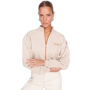 TRENDYOL Dames staande kraag effen nauwsluitend sweatshirt, beige, S