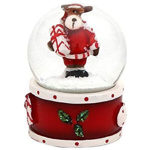 Dekohelden24 Mini-sneeuwbol met eland, rode sokkel, afmetingen L/B/H: 4,5 x 3,5 x 3,5 cm bal Ø 3,5 cm.