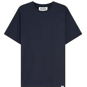 Seidensticker Studio Ronde hals T-shirt - Regular Fit - gemakkelijk te strijken - ronde hals - korte mouwen - unisex - 100% katoen, donkerblauw, S