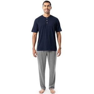 Fruit of the Loom Tweedelige pyjama voor heren, van jersey, marineblauw/grijs heather, L