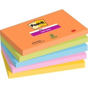 Post-it Super Sticky Notes, Boost Colour Collection, 76 mm x 127 mm, 90 vellen/pad, 5 pads/verpakking