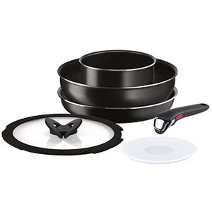 Lagostina Ingenio Essential Cookware Set, Aluminium, Black 10 Pieces Black