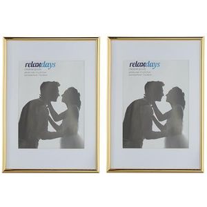 Relaxdays fotolijst 20x30, set van 2 stuks, passe partout 15x20 cm, op tafel of aan muur, kleine wissellijst, goud