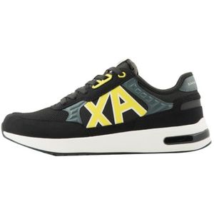 Armani Exchange Dusseldorf Sneakers voor heren, met geometrisch motief, zwart/grijs/geel, maat 43,5 EU, Black Grey Yellow, 43.5 EU