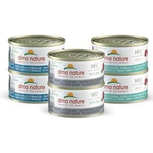 almo nature Multipack – verschillende tonijn (2 x tonijn, kip en kaas; 2 x tonijn en ansjovis, 2 x forel en tonijn), natvoer voor volwassen katten, 100% natuurlijk, verpakking met 6 blikjes x 70 g