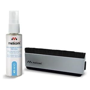 Meliconi - Vinylreinigingsset - Dubbelzijdige Borstel van Fluweel en Koolstofvezel - Reinigingsoplossing 45 ml