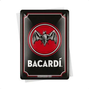 Nostalgic-Art Retro wenskaart, Bacardi - Logo Black - cadeau-idee voor rum fans, metalen ansichtkaart, mini-plaat in vintage design, 10 x 14 cm