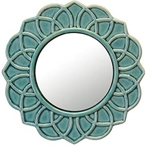 Stonebriar Decoratieve 22,9 cm turquoise ronde bloemenkeramische accentwandspiegel met bevestigde ophanglus, decoratieve decoratie voor de woonkamer, slaapkamer, badkamer, hal en ingang