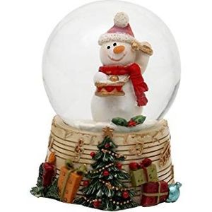 Dekohelden24 Sneeuwbol - sneeuwpop met trommel, afmetingen H/B/Ø bol: ca. 6,3 x 5 cm Ø 4,5 cm, 501867-trommel