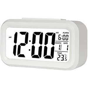 Jsdoin Digitale wekker, led-wekker met temperatuur, sluimerfunctie, 12/24 uur conversie, kalender, voor slaapkamer, kantoor, keuken (batterij)