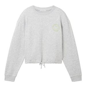 TOM TAILOR Meisjes Sweatshirt met Smiley Borduurwerk, 15398-Light Stone Grey Melange, 140, 15398-Light Stone Grey Melange, 140 cm