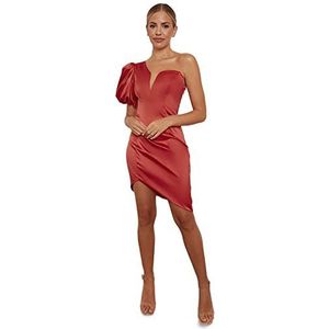 Chi Chi London Vrouwen een schouder pofmouw bodycon jurk in rood speciale gelegenheid, Rood, 34