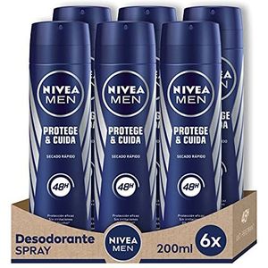 NIVEA Men Protection & Care Spray in verpakking van 6 (6 x 200 ml) mannen deodorant met maximale bescherming 48 uur anti-transpirant spray herenverzorging 0% alcohol