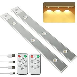 Diaryan Led-onderbouwlamp met afstandsbediening, 2 stuks, dimbaar, kastverlichting met bewegingsmelder, accu, schijnwerper, wijnkastverlichting, kastlicht voor vitrine-40 cm