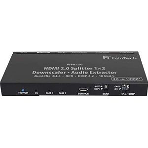 FeinTech VSP01203 HDMI 2.0 Splitter 1x2 Audio Extractor Toslink Down-Scaler 4K 60Hz HDR