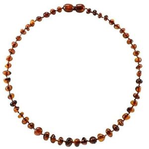 Irréversible Bijoux - Halsketting van Baltische barnsteen - Cognac - Lengte 32 cm - Veilige Pop-Up sluiting - Bevestigingsknopen - Gepolijst en gecertificeerd - Metaalvrij - Frans design - Geschenktas