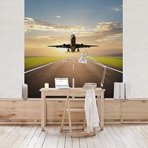 Apalis Vliesbehang Startend vliegtuig fotobehang vierkant | vliesbehang wandbehang muurschildering foto 3D fotobehang voor slaapkamer woonkamer keuken | grootte: 288x288 cm, meerkleurig, 106754