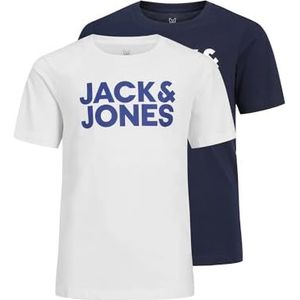 JACK&JONES JUNIOR jongens t-shirt, Navy Blazer/Pack: Navy Blazer Large Print + Wit Groot Print, 176 cm