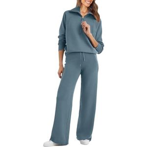 Glamaker Dames zomer 2-delige outfits mouwloos linnen tank top wijde pijpen broek jumpsuits vakantie bijpassende sets, Grijs Blauw, L