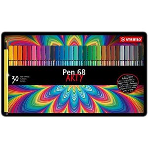 Premium Viltstift - STABILO Pen 68 - metalen etui met 30 stuks - met 30 verschillende kleuren