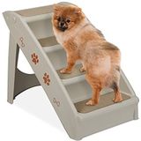 Relaxdays hondentrap auto, inklapbaar, kleine & grote honden, bed & bank, 4 treden, opstapje, 49x39x61 cm, grijs