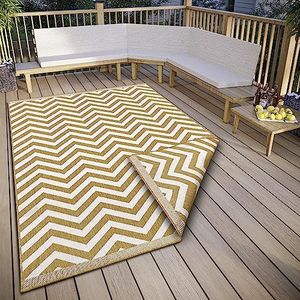 NORTHRUGS Palma Omkeerbaar tapijt voor binnen en buiten, plat weefsel, geometrisch design, Oeko-Tex, weerbestendig en uv-bestendig, voor balkon, terras, tuin, oker, 80 x 150 cm