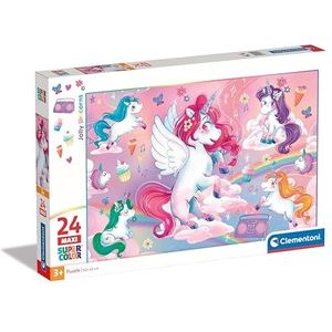 Clementoni - Supercolor Jolly Unicorns-24 Maxi delen kinderen 3 jaar, puzzel eenhoorn, illustratie, Made in Italy, meerkleurig, 28525