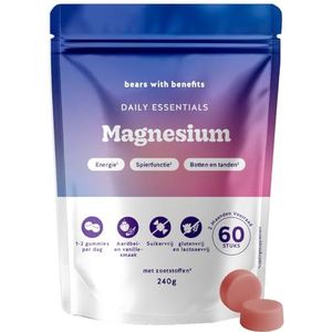 Magnesium 360 mg Gummies – Daily Essentials – Draagt bij aan een normale spierfunctie, energie – 60 Stuks (2 maanden voorraad) – Veganistisch, suikervrij – Bears with Benefits