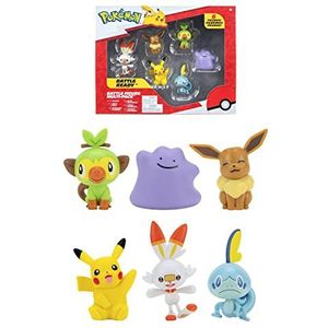 Bandai - Pokémon – verpakking met 6 figuren – Golf 2 – Pikachu, Ouistempo, Larmeleon, Flambino, Evoli, Metamorf – PKW2471