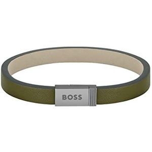 BOSS Sieraden Heren JACE Collectie Leren Armband Groen - 1580338M, Medium, Leer, Geen edelsteen