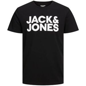 JACK & JONES heren T-Shirt Jjecorp Logo Tee Ss O-hals Noos, zwart/fit: slim/large print/wit, L
