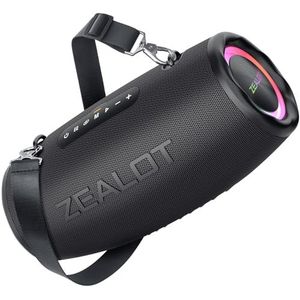 ZEALOT 80W Draagbare Bluetooth Speaker met Handvat, Draadloze Buitenspeaker met Enorme Bas met Dubbele Basdrivers, IPX6 Waterdicht, 24 uur Speeltijd, BT5.2, AUX, USB, TF-kaart Aansluitingen, Zwart