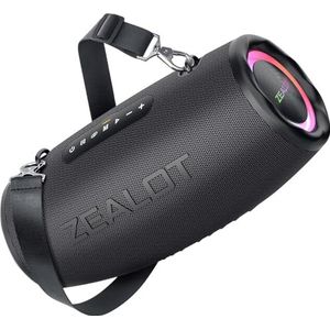 ZEALOT 80W Draagbare Bluetooth Speaker met Handvat, Draadloze Buitenspeaker met Enorme Bas met Dubbele Basdrivers, IPX6 Waterdicht, 24 uur Speeltijd, BT5.2, AUX, USB, TF-kaart Aansluitingen, Zwart