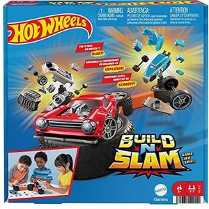 Hot Wheels Bouw en Ram, spellen voor kinderen, autospel met Hot Wheels auto's die in elkaar gezet moeten worden, voor 1-3 spelers, cadeau voor kinderen en spelletjesavonden met het hele gezin, HLX91