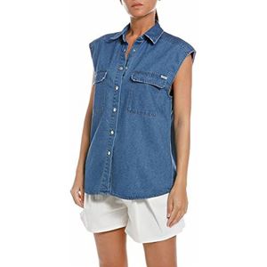 Replay Dames W2096A Blouse, 009 Medium Blue, S, 009, medium blue., S