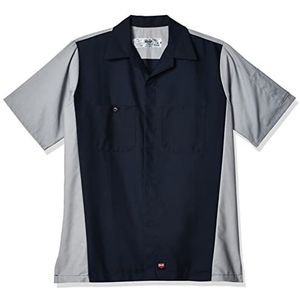 Red Kap Men's Ripstop Crew Shirt, Short Sleeve Red-E-Prest Work Pant, Navy, 58x30