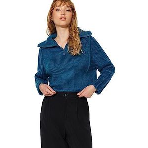 Trendyol FeMan Regular fit Basic Staande kraag gebreide trui, Indigo, M, Indigo, M
