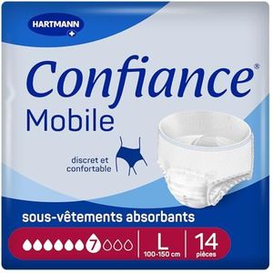 Confiance Mobiel, absorberende slip voor mannen en vrouwen, absorptieniveau = 7 druppels (gemiddelde urineweg), discreet en effectief, pH-huidneutraal, maat L, 14 stuks