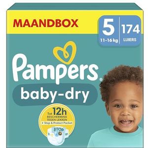 Pampers Maat 5 Luiers (11-16 kg), Baby Dry, 174 Luiers, Met Een Stop & Protect Pocket Aan De Achterkant Die Tot 100% Bescherming Biedt Tegen Lekken â€™s Nachts