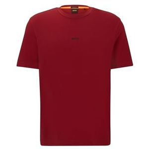 BOSS Heren TChup Relaxed-Fit T-shirt van stretchkatoen met logo-print, Open Red647, S