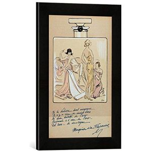 Ingelijste foto van Sem ""Caricature of Coco Chanel (1883-1971) in a bottle of Chanel No.5, from 'Le Nouvel Monde', 1923"", kunstdruk in hoogwaardige handgemaakte fotolijst, 30x40 cm, mat zwart