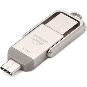 Amazon Basics USB-stick, Geheugenstick met Dubbele USB-C- en USB-A-poorten, 256GB, Champagnezilver