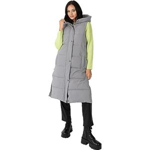 Lovedrobe Dames bodywarmer met capuchon voor dames, mouwloze jas, gewatteerde winterjas gewatteerde lange zijzakken bovenkleding, Zilver Grijs, 36